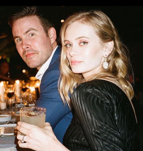 Sara Paxton and Zach Cregger during a dinner night