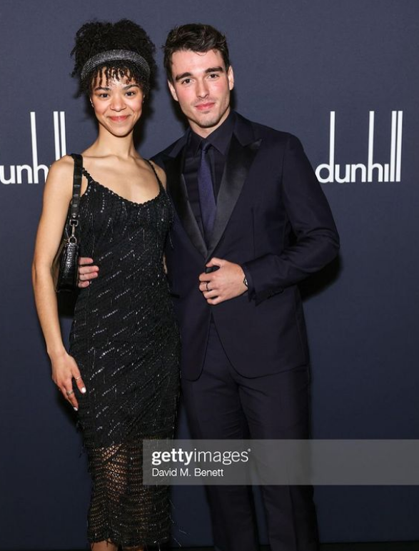 Corey Mylchreest with India Amarteifio at the dunhill & BSBP pre-BAFTA filmmakers dinner & party. 