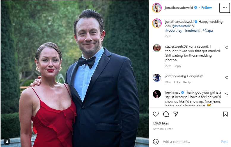 The post by Jonathan Sadowski on their friend's wedding 