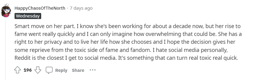 Fans expressing support for the Jenna Ortega.
