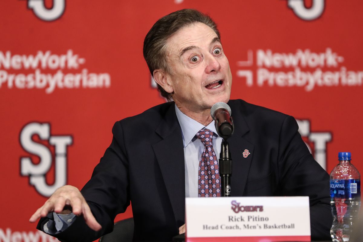 Rick Pitino in his first press conference as the head coach for St. John's Red Storm