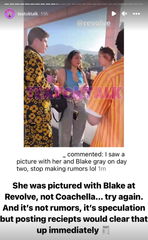 One of Avani Gregg's fans defending her by claiming that they had seen a picture of her with Blake Gray on the second day of Coachella. 