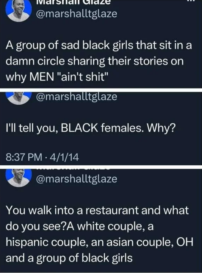 Marshall Glaze's old offensive tweets directed toward black women resurfaced. 
