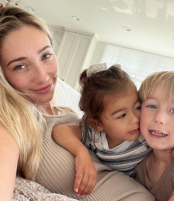 Aurora Culpo with her children, Remi Berkeley Bortone and Solei Marie Bortone. 