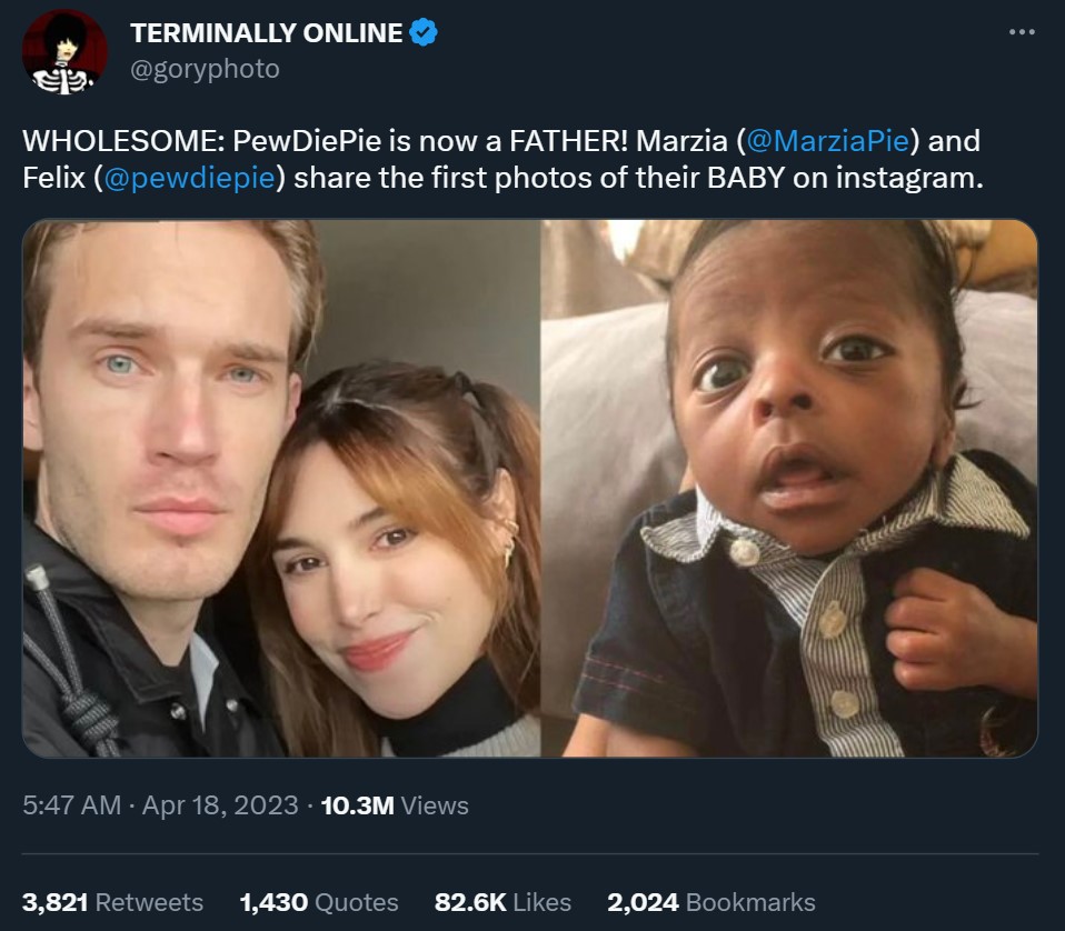 PewDiePie and his wife Marzia Kjellberg were rumored to have given birth to a black child. 