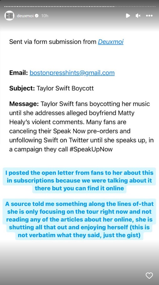 Taylor Swift’s fans are boycotting her with the #SpeakUpNow campaign.