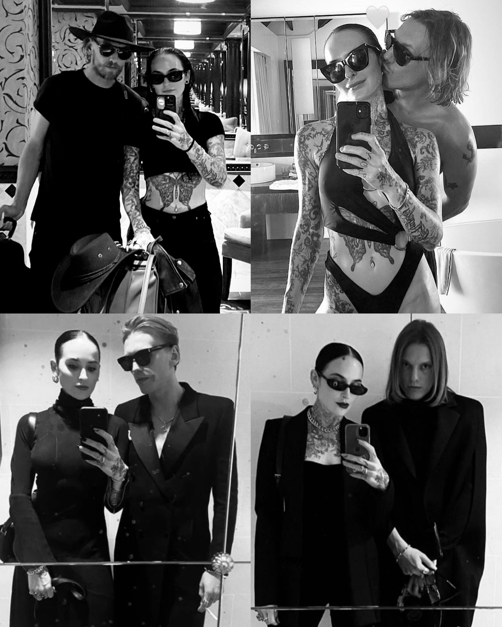 A collage of Jamie Campbell Bower and his girlfriend Jess Moloney's mirror selfies