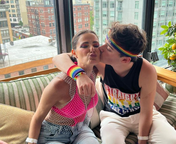 Noah Schnapp with his mother celebrating Pride Month