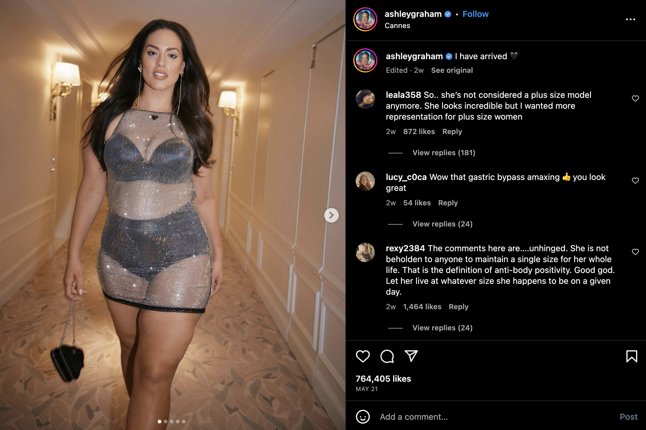 Netizen’s reaction to Ashley Graham’s weight loss journey. 