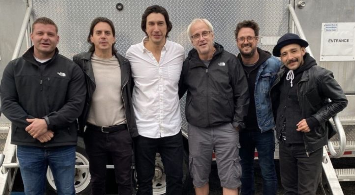 Adam Driver with his team and his personal assistant Oriol Piñeiro (second from right). 