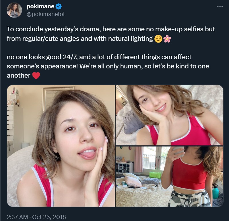 Pokimane responds to trolling about her no-makeup face. 