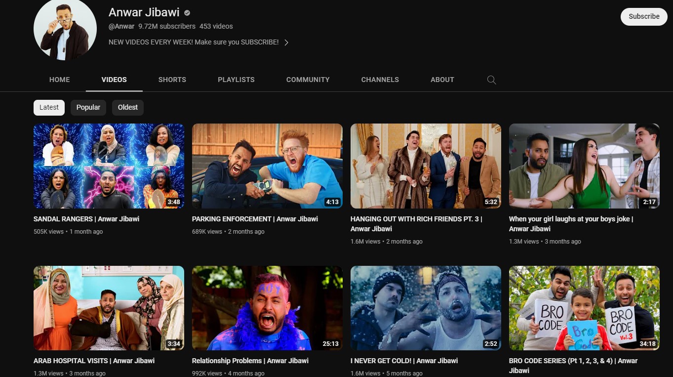 Anwar Jibawi has a large number of YouTube subscribers. 