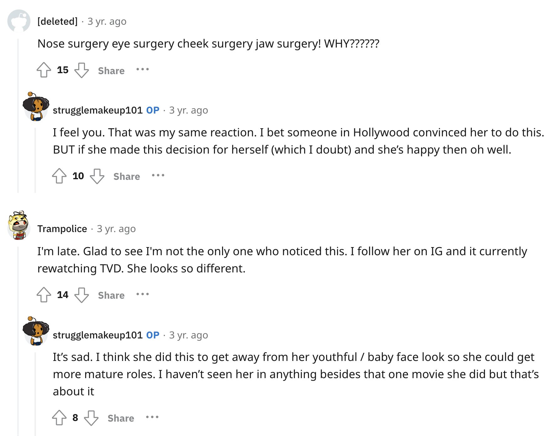 Netizen’s opinion on Nina Dobrev getting plastic surgery. 