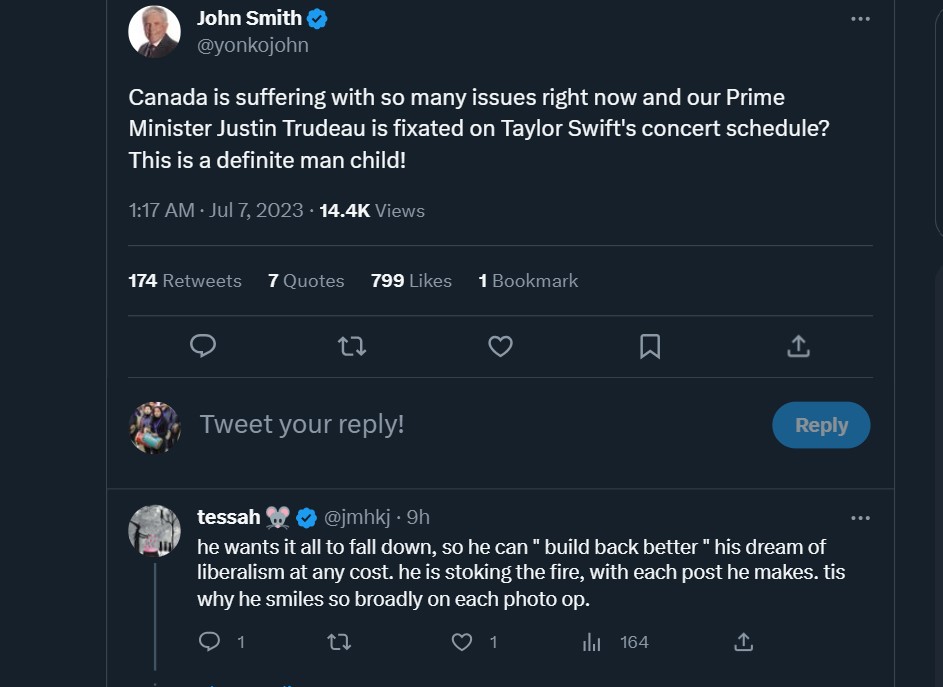 John Smith reacted to PM Justin Trudeau's tweet. 