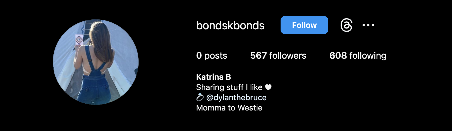 Katrina Bonds’s Instagram bio hints at her being Dylan Bruce’s wife.
