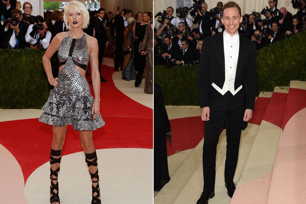 A collage picture of Taylor Swift and her ex-boyfriend, Tom Hiddleston, at the 2016 Met Gala