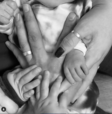 Rydel Funk shared a black and white snapshot of her whole family's hands