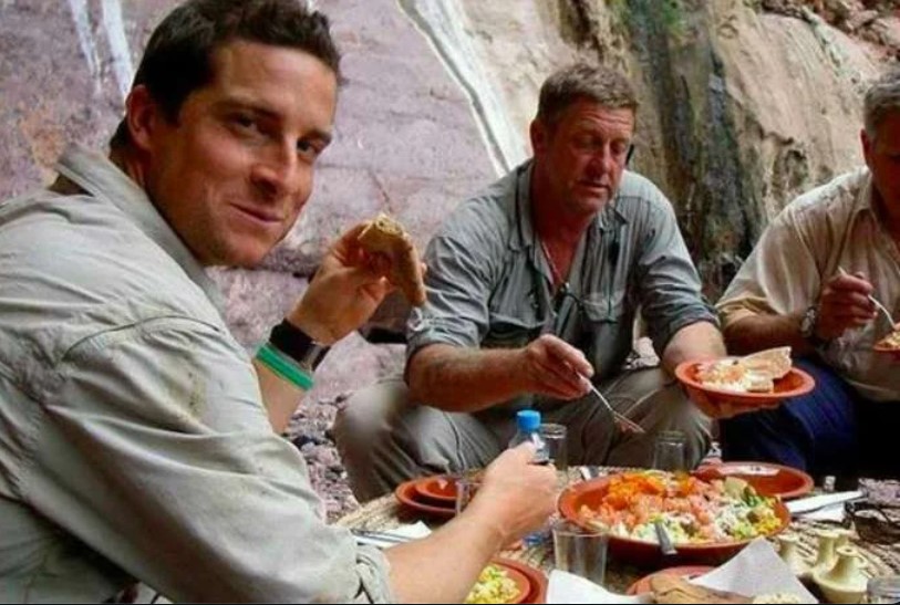 Bear Grylls is accompanied by a dedicated crew while filming 'Man vs. Wild.' 