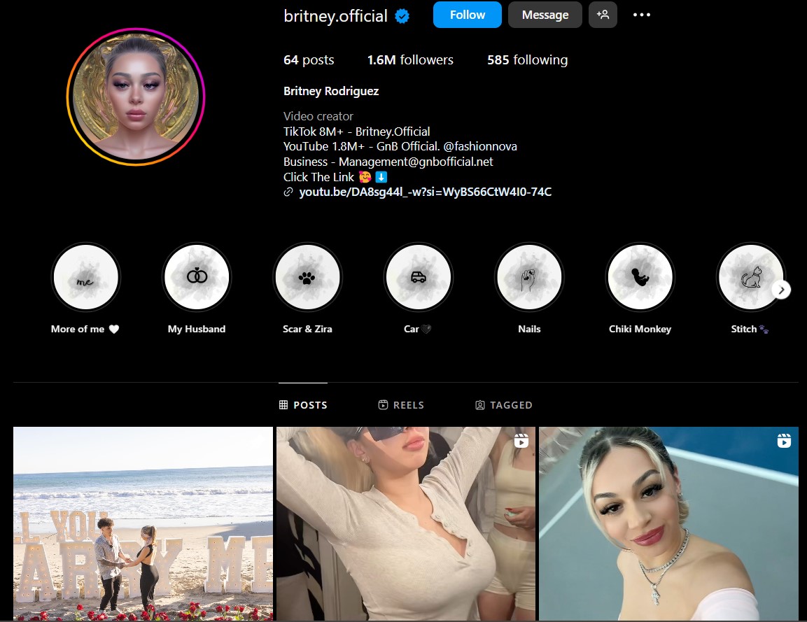 Britney GnB boasts millions of followers on her Instagram. 