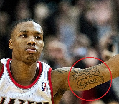 Daniel Lillard has a tattoo of his mother's first name, Gina