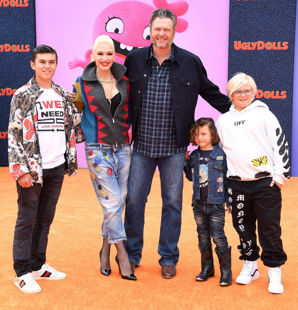 Gwen Stefani with her husband, Blake Shelton, and her children.