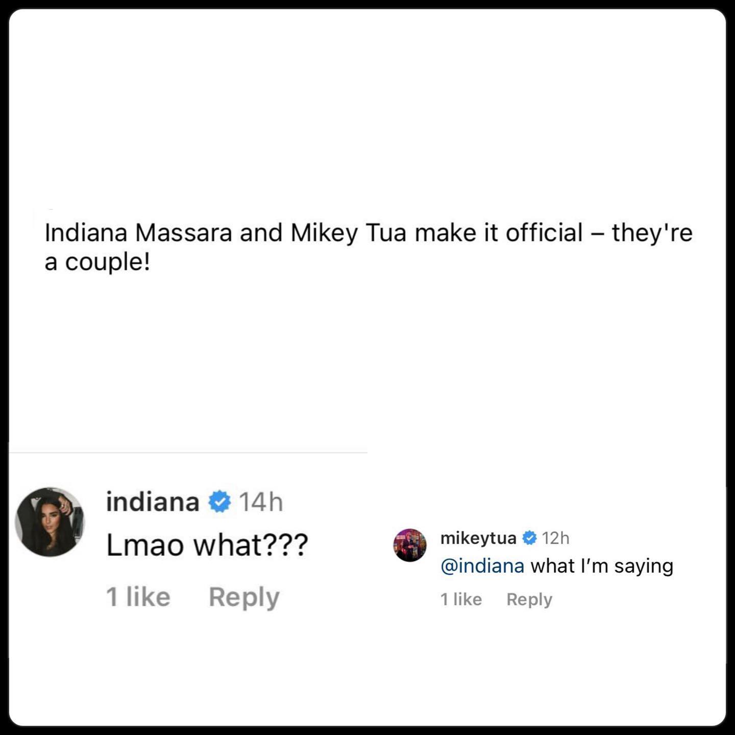 Indiana Massara and rumored boyfriend Mikey Tua deny dating each other