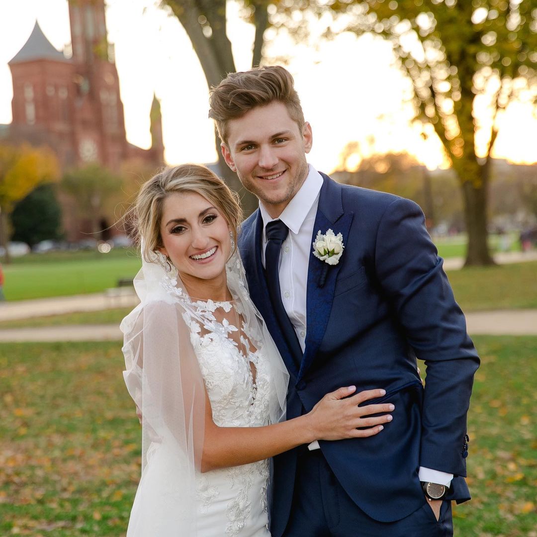 Trea Turner and his wife, Kristen Harabedian, on their wedding day. 