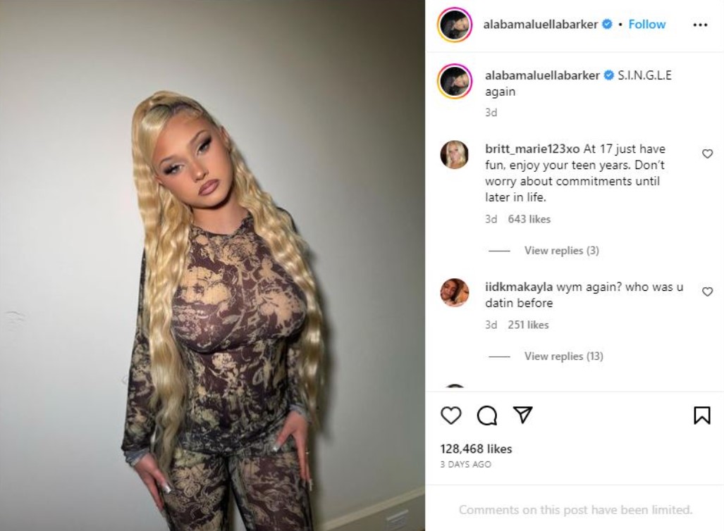 Alabama Barker announced her breakup with DD Osama on Instagram. 