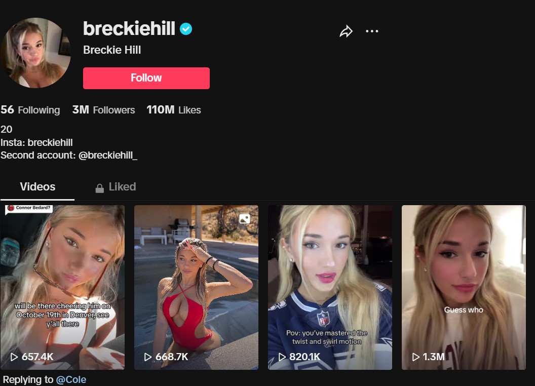 Breckie Hill boasts an impressive following on her TikTok account. 