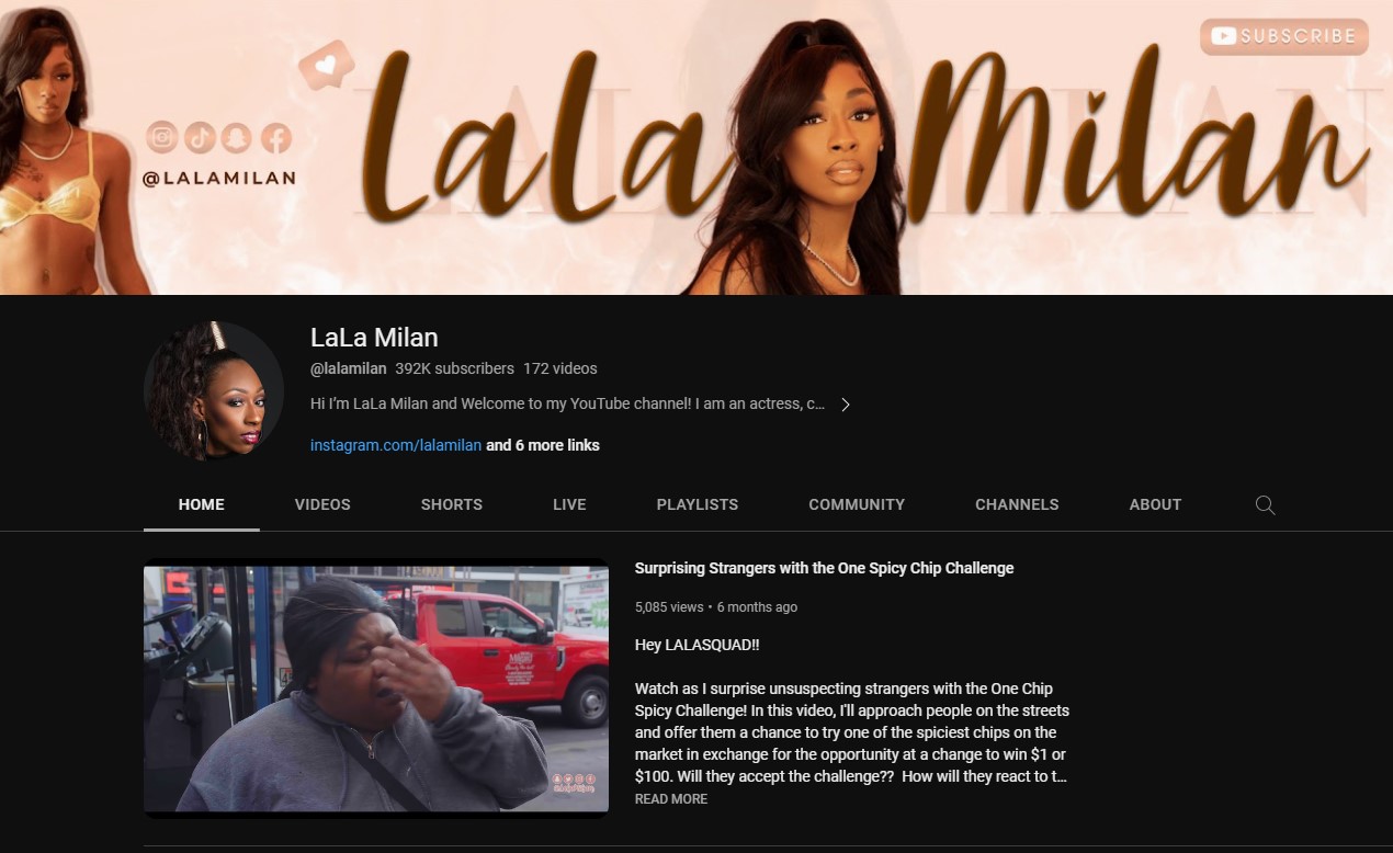 Lala Milan boasts an impressive number of subscribers on her YouTube channel. 