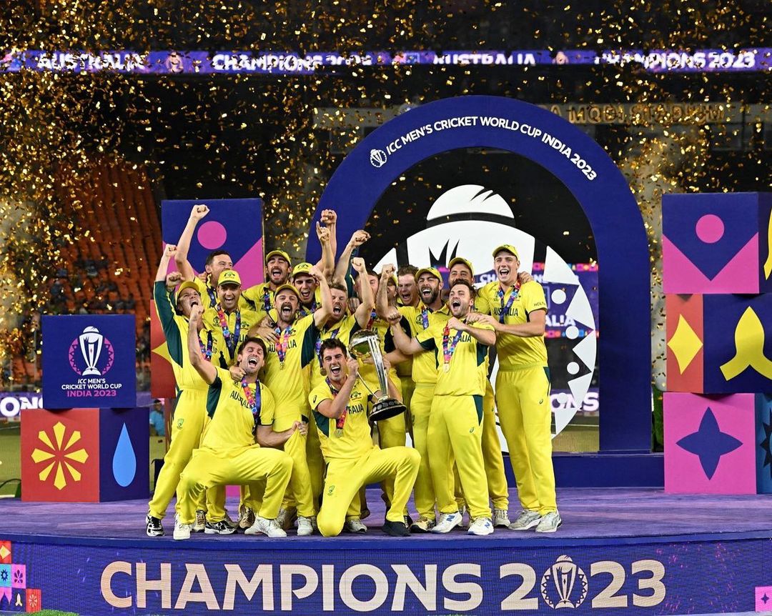 Australia Cricket Team celebrating after winning the ICC Cricket World Cup 2023 Final