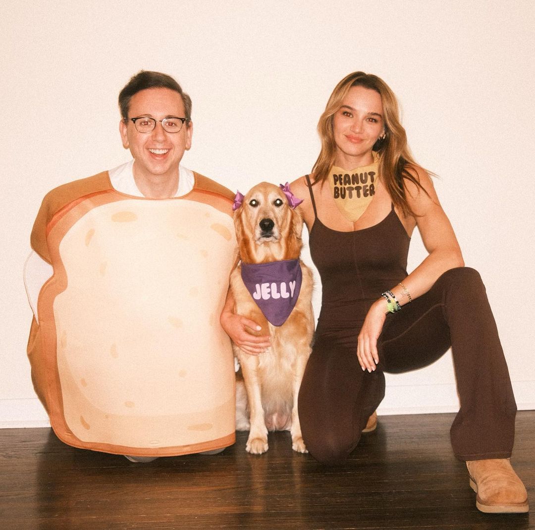 Hunter King with her alleged boyfriend, David Niederhoffer, and her pet dog, Poppy, in Halloween 2023