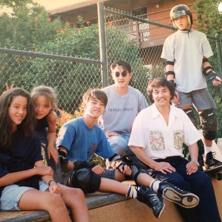Steve Aoki’s siblings with their father, Rocky Aoki. 