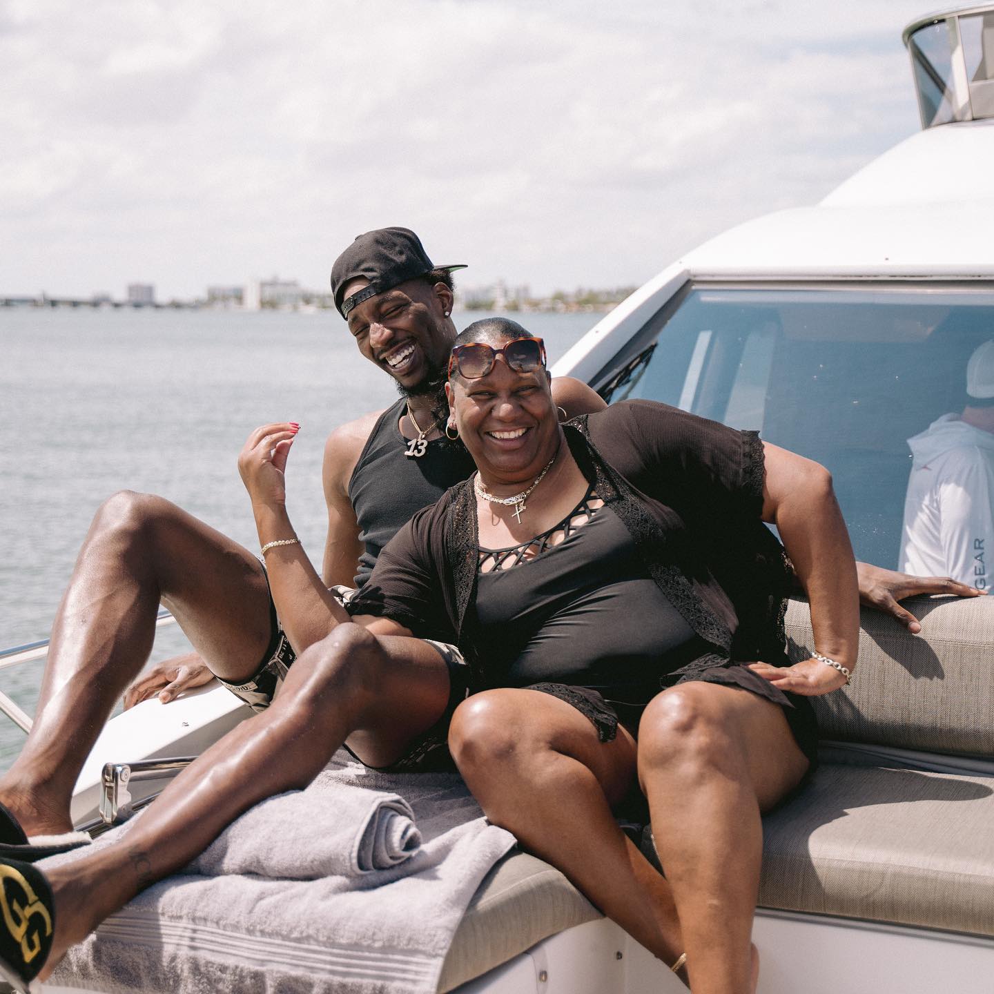 NBA star Bam Adebayo with his mother in a yacht