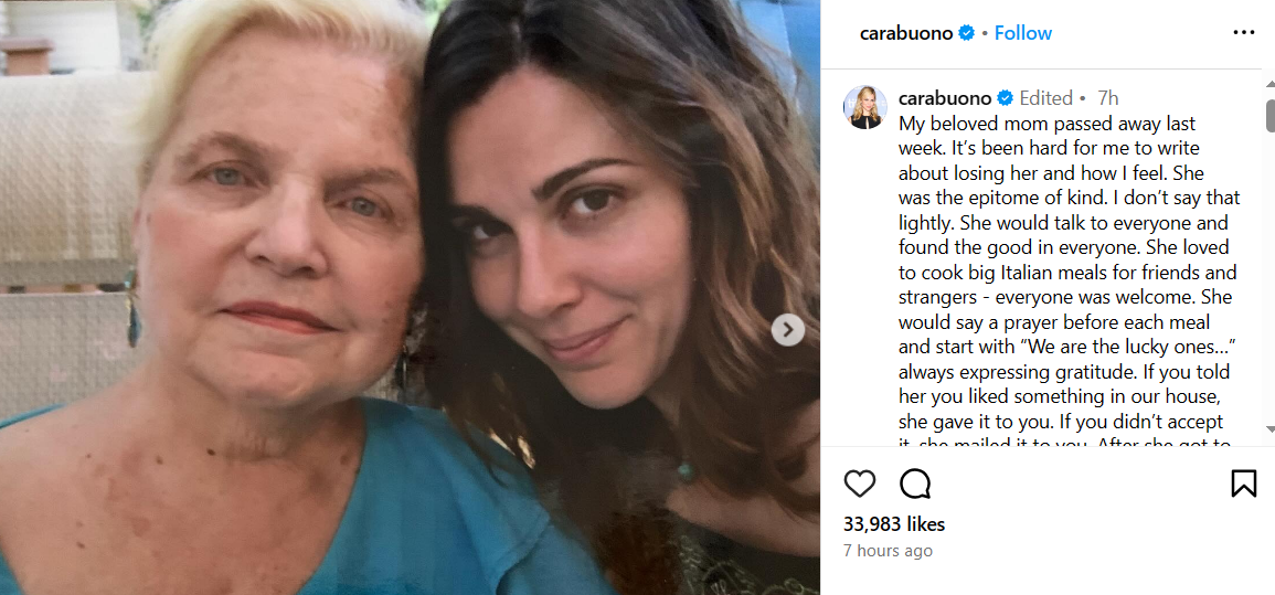 Cara Buono shared a heartfelt tribute following her mother’s death.