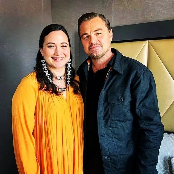 Lily Gladstone with her 'Killers of the Flower Moon' co-star Leonardo DiCaprio