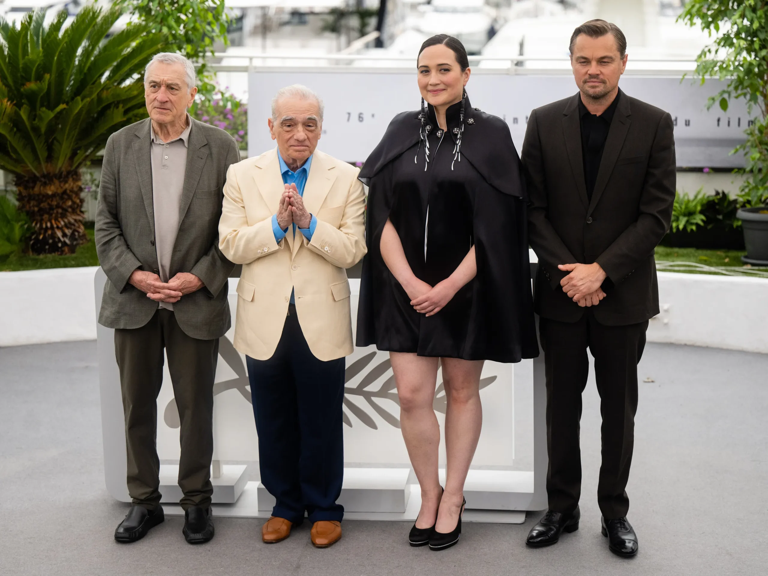 Martin Scorsese, Leonardo DiCaprio, Robert De Niro, and Lily Gladstone at the 76th Cannes Film Festival