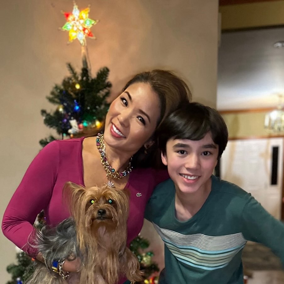 Gina Jun with her family —  her son and her dog. 