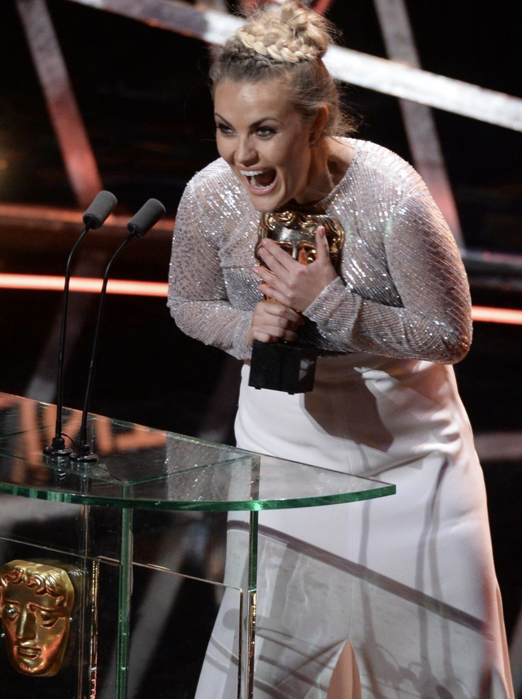 Chanel Cresswell during her BAFTA winning moment of 2016