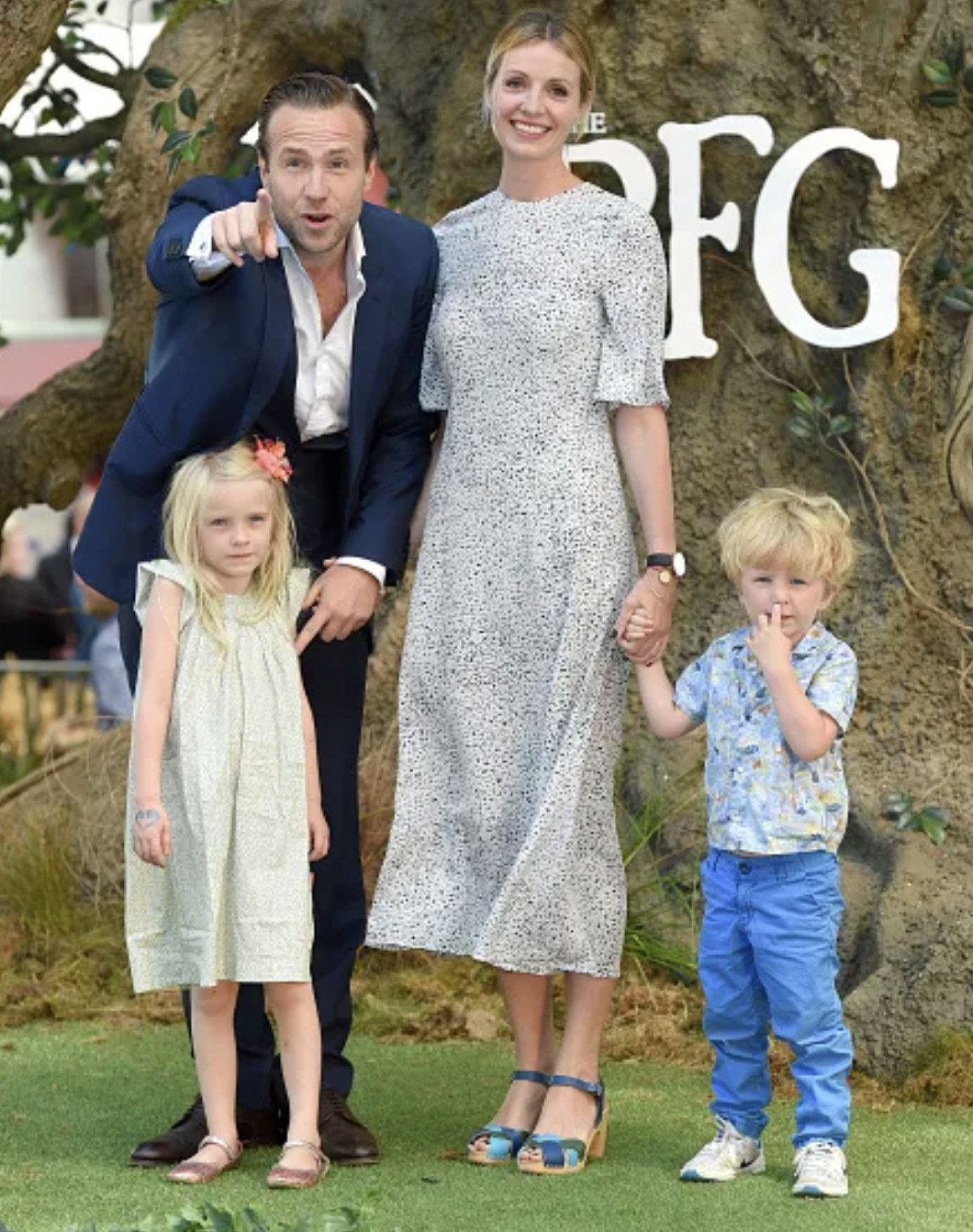 Elize Du Toit and Rafe Spall with their kids 