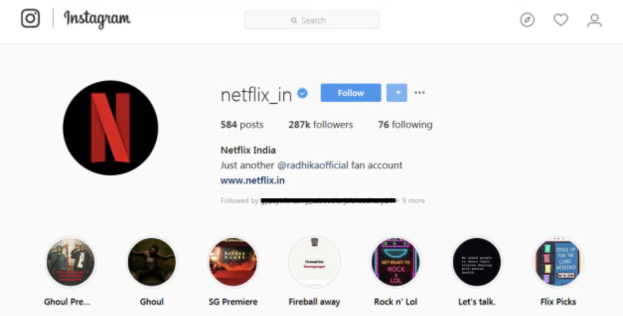 Screenshot of Netflix India's bio in 2018 via 'India Today'
