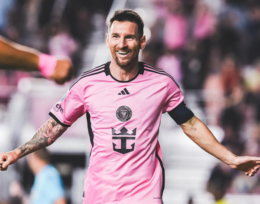 Lionel Messi looks happy after scoring in MLS