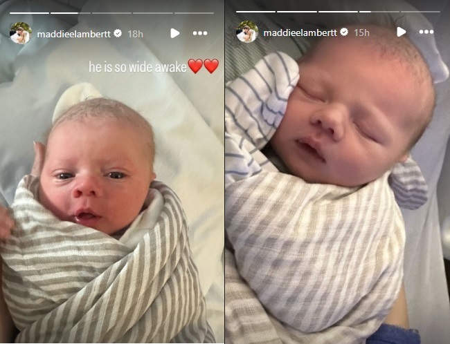 Maddie Lambert-Crowley shared pictures of her new born baby on Instagram story