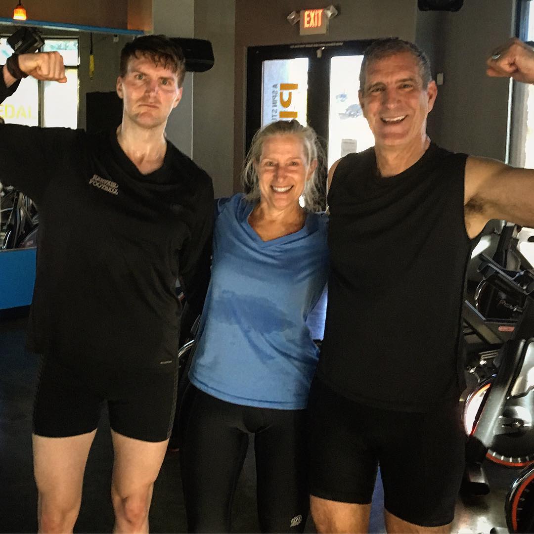 Alex Breaux with his parents after their gym workout