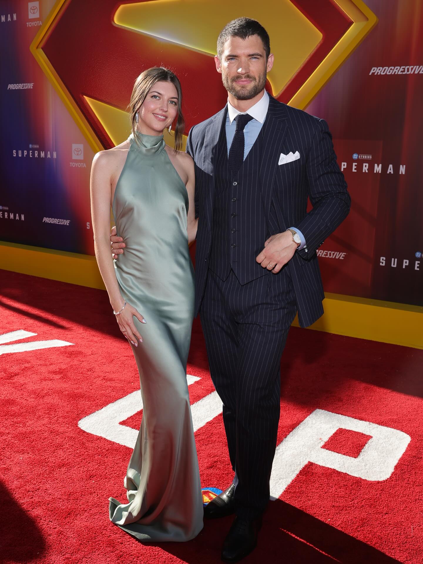 David Corenswet with his wife, Julia Best Warner, at the Los Angeles premiere of 'Superman'