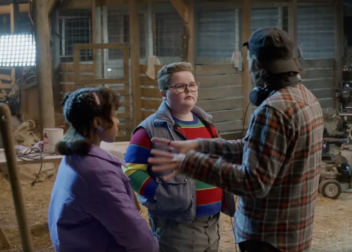 Jake Connelly taking directions from the director on the set of 'Stranger Things' season 5