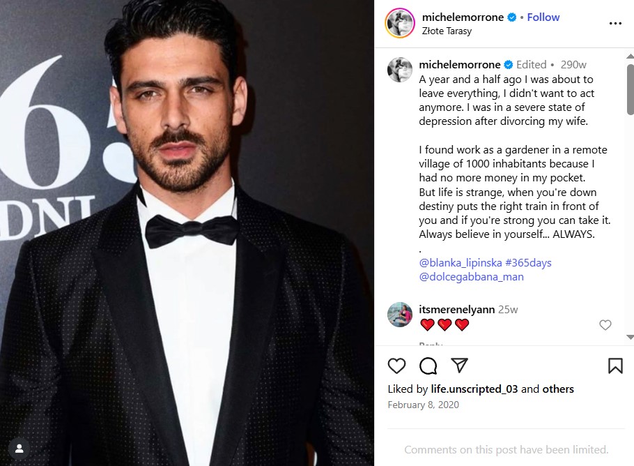 Michele Morrone was in a severe state of depression after the divorce with his ex-wife